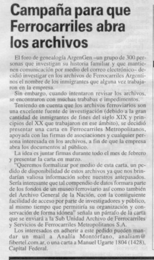 El Ciudadano Cañuelense. Nota publicada el 15 de febrero de 2003